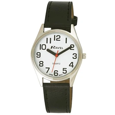 Afbeelding van Ravel Dames super gewaagd zicht hulp horloge met grote getallen (27mm) zwart/zilverkleurig/witte wijzerplaat