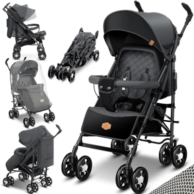 Afbeelding van KIDIZ® City Pro Kinderwagen, buggy, kinderbuggy, inklapbaar, 360 graden 6 inch wielen, inclusief Muggennet, voetenzak en regenhoes, opvouwbaar, slaapfunctie, antraciet