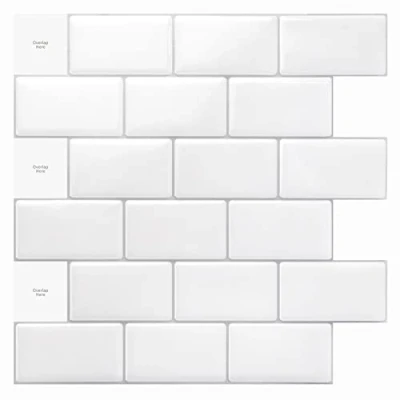 Afbeelding van Art3d 10 vel Peel and Stick Tiles Premium Zelfklevende 3D Tegels Metro Backsplash Voor Keuken, Badkamer Vinyl Decoratieve Waterdicht Wandpaneel Glazen Ontwerp, 30,5 x cm, Helder Wit