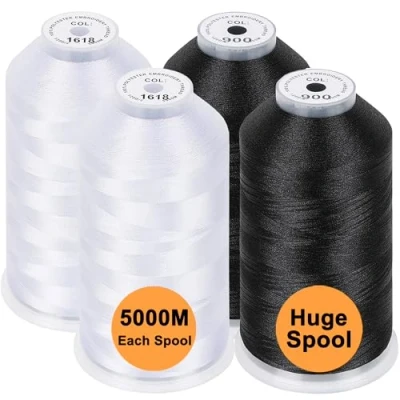Afbeelding van New brothread Set van 4 (2xWit+2xZwart) Kleuren Polyester Machine Borduurgaren Enorme Spoel 5000M voor Alle Borduurmachines