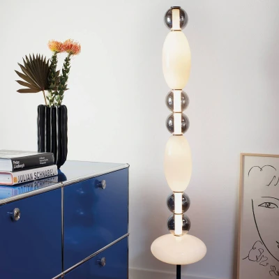 Afbeelding van Ideallux Ideal Lux LED vloerlamp Lumiere, opaal/grijs glas, hoogte 155 cm