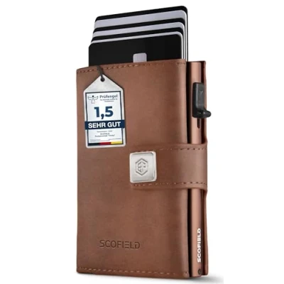 Afbeelding van SF SCOFIELD Trinity Premium Slim Wallet met muntvak, kaartenetui 10 12 kaarten, creditcardhouder, RFID bescherming, kaartenportemonnee, smart wallet, portemonnee, Vintage Brown