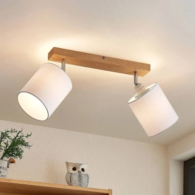 Afbeelding van Lindby buitenspot 2lichts eikenhout, textiel H: 26 cm E27 licht hout, wit