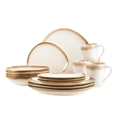 Afbeelding van MÄSER La Sinfonia 931991, moderne serviesset voor 4 personen met unieke vormgeving en kleurverloop, van beige tot crèmewit, 16 delig combiservies in vintage look, aardewerk