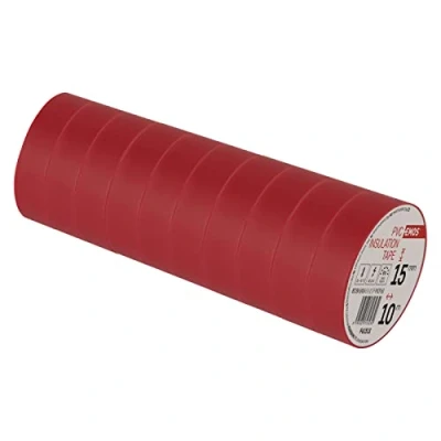 Afbeelding van EMOS PVC isolatietape rood 10 stuks, 15 mm x m, 0,13 banddikte, zelfklevend, hoge spanningssterkte en gebruikstemperatuurbereik, UV bestendig, waterdichte verbinding, zonder textielweefsel