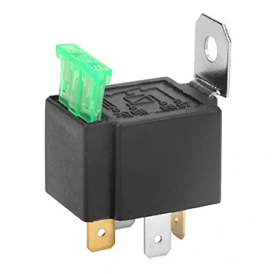 Afbeelding van auto relais relais, automotive gezekerd Universeel open contacten met beugel zekering relaiskast zwart 4 pins DC 12V 30A