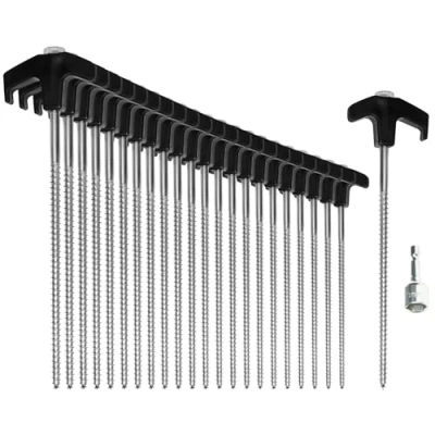 Afbeelding van COM FOUR® 24x tentharingen van staal met adapter voor accuschroevendraaier schroefharingen robuuste grondnagels schroefdraad kamperen en buiten