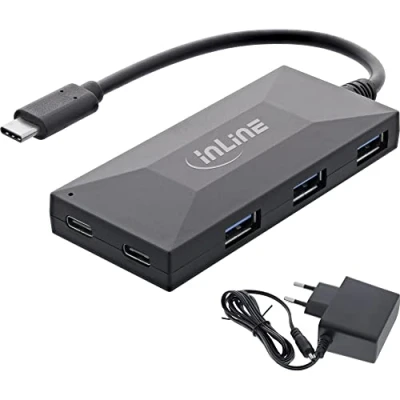 Afbeelding van InLine Otg (USB C, 5 Havens), Docking station + USB hub, Zwart
