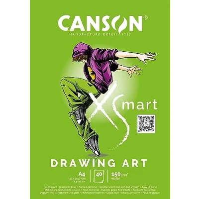 Afbeelding van CANSON XSmart Tekenpapier, wit, dubbelzijdig: gestructureerd en zacht, 150 g/m², langzijdig plakblok, A4 21 x 29,7 cm, 40 vellen
