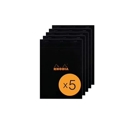 Afbeelding van RHODIA 186009C Nietjesblok nr. 18 Black A4, gelinieerd, 80 vellen, wit papier, g/m², met gecoate kaart, 5 stuks