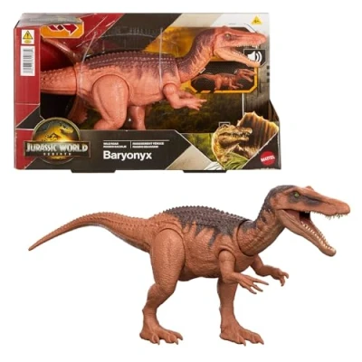 Afbeelding van Mattel Jurassic World Rebirth Wild Brullende Baryonyx, dinosaurusspeelgoed, met de staart geactiveerde hapbeweging, aanval in meerdere richtingen en geluid, beweegbaar, digitaal spelen, JGC79