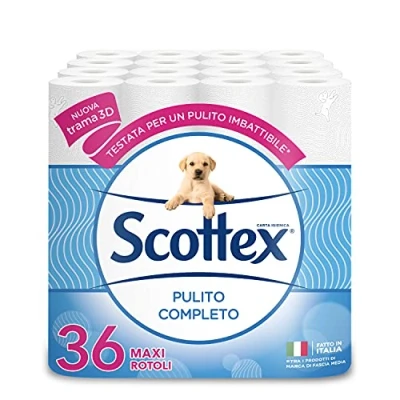Afbeelding van Scottex Pulito Completo Toiletpapier, zacht en duurzaam, met katoenvezels, gemaakt in Italië, 36 rollen Maxi