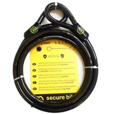Afbeelding van Diefstalbeveiliging voor fiets: 2,1 m x 12 mm stalen kabel met dubbele lus, hoge veiligheid, wandslot en diefstalbeveiliging. bikeTRAP