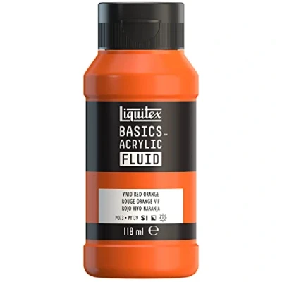 Afbeelding van Liquitex 8870384 Basics Fluid acrylverf met vloeiende consistentie, sneldrogend, lichtecht, waterbestendig, op waterbasis, fles van 118 ml, rood oranje