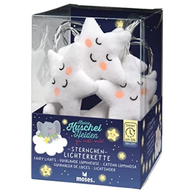 Afbeelding van moses. Kleine knuffelhelden sterrenlichtsnoer, warm witte led lichtketting met pluche sterren voor kinderen, werkt op batterijen, nachtlampje, timerfunctie, kinderkamerverlichting in 1,6 m lengte,