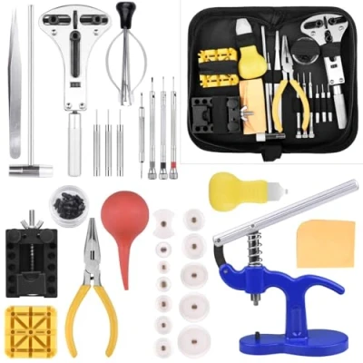 Afbeelding van ETEPON ET017 Horlogegereedschap, 18 delige set, reparatieset voor horloges, professioneel horlogemakersgereedschap, reparatiegereedschap met nylon tas, zwart