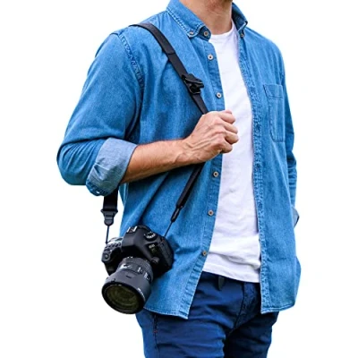 Afbeelding van PROfezzion Camera Schouderriem, DSLR Nekriem Quick Release Breed Comfortabel Duurzaam Verstelbaar met Gepatenteerde Snelle Veilige Gesp Werk Arca Type Metalen Plaat, Zwart