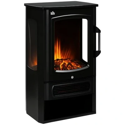 Afbeelding van HOMCOM LED elektrische haard, staande haard met vlameffect, 1000/2000W, binnenverwarming, ventilator panoramisch uitzicht, verwarming, staal, zwart, 44,5 x 32 74 cm
