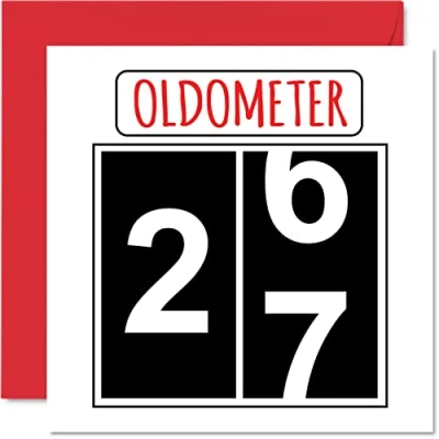 Afbeelding van Leuke 27e verjaardagskaarten voor mannen vrouw Oldometer Happy Birthday Card zoon dochter broer zus oom tante nichtje neef neef, 145 mm wenskaarten, kaart