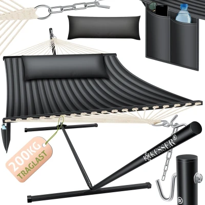 Afbeelding van KESSER® Hangmat HILL met Kussen Dubbele voor 2 Personen Stabiel Frame 200kg Draagvermogen Binnen &amp; Buiten XXL Hangstoel Dubbel Multi Persoons Tuin Zwembad Balkon Terras Antraciet