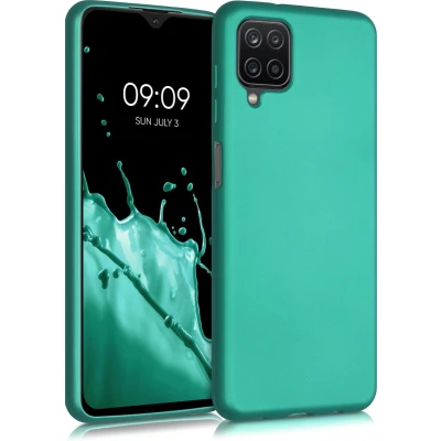 Afbeelding van kwmobile telefoonhoesje compatibel met Samsung Galaxy A12 hoesje Zachte case voor smartphone Back cover in metallic turquoise