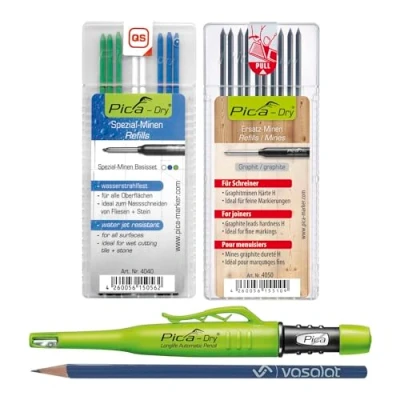 Afbeelding van Vasalat Pica Marker Set Dry markeerstift met diepe gaten + 10 reservevullingen hardheid H 8 vullingen waterstraalbestendig in blauw/wit/groen