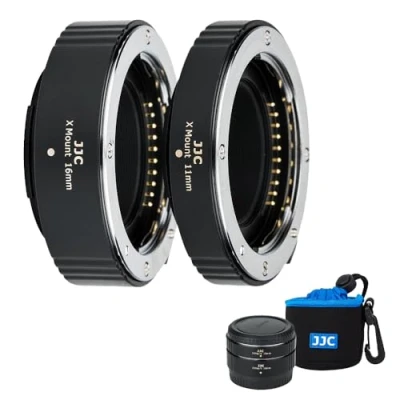 Afbeelding van JJC Autofocus AF TTL Verlengbuizen Ring Macro 11mm 16mm Set voor Fujifilm Fuji X H2S Pro3 A7 A5 T30 T3 T100 H1 E3 SLR met behuizing, achterkant en opbergtas