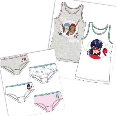 Afbeelding van Miraculous Ladybug ondergoed 6 delige set 4x onderbroek + 2x hemd wit/mintgroen maat 110/116