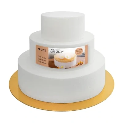 Afbeelding van MCE Commerce A3995994 Piepschuimvorm, 3 planken, diameter 10/15/20 cm, hoogte 15 bodem voor gouden taarten, verjaardagstaart, taart, witte kleur, 20 cm