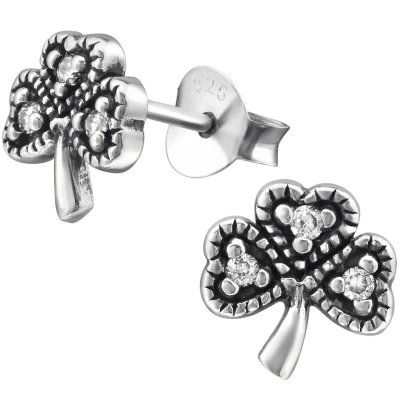 Afbeelding van JoyS Zilveren klaver oorbellen 8 mm zirkonia geoxideerd