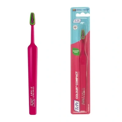 Afbeelding van TePe Colour Compact Tandenborstel, extra Zacht, Roze, 1 stuk, zachte borstel met precieze en reiniging, tandenborstel voor volwassenen