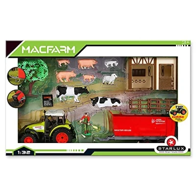 Afbeelding van STARLUX Boerderijspeelgoedset met 8 dierenfiguren, dozen, tractor Claas Celtis 446 en andere accessoires speelgoed voor kinderen vanaf 3 jaar 802021