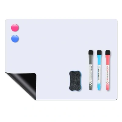 Afbeelding van Flexibel whiteboardfolie, A4, herbeschrijfbaar, magnetisch, afwisbaar magneetbord, wit, met 3 markers en spons, veelzijdig prikbord, magnetisch voor thuis, kantoor school.
