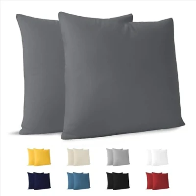 Afbeelding van Dreamzie Kussenslopen (Set van 2) Voor Kussens 60 x cm Antraciet Katoen 100% Jersey Kussensloop 2 Pak Beddengoed Dubbel Bed Kussenbeschermer Bestendig en Hypoallergeen