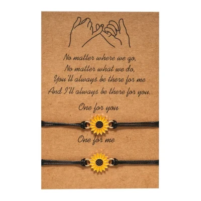 Afbeelding van Vriendschap Armband op Kaart zonnebloemen 2 stuks Sieraden Feestdagen Sinterklaas Kerst Cadeau EmmyRovi
