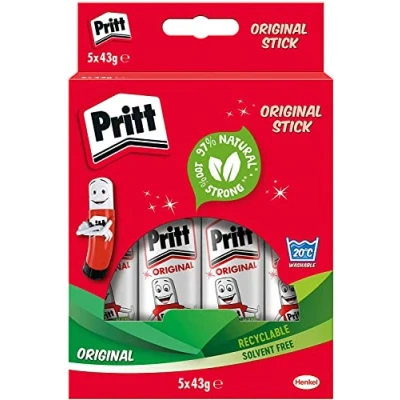 Afbeelding van Pritt Stick 1456072 Lijmstift, stevig, uitwasbaar, oplosmiddelvrij, groot, 43 g, 5 stuks