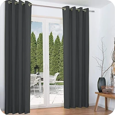 Afbeelding van Beautissu Set van 2 Thermische Gordijn met Oogjes Amelie Verduisterend 140x245 cm Thermisch Koude Bescherming &amp; Warmte Isolerend Universeel Antraciet
