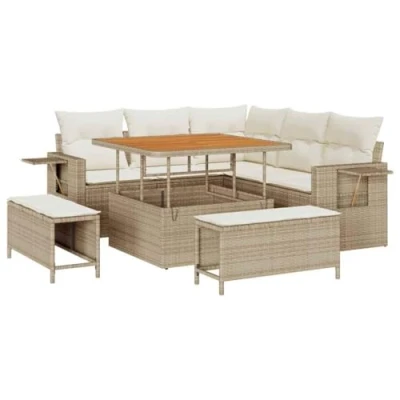 Afbeelding van vidaXL 8 delige Tuin Sofa Set met Kussens Beige Poly Rattan Acacia