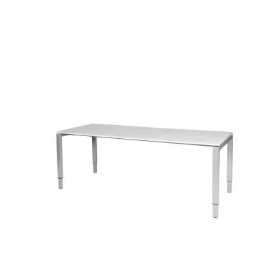 Afbeelding van Domino bureau, hoogte instelbaar (62 85cm) met 200x80cm &#039;zwevend&#039; krijtwit 25mm blad en aluminium (RAL9006) N poot frame