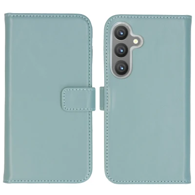 Afbeelding van Samsung Galaxy S24 Hoesje Echt leder Selencia Bookcase Lichtblauw Telefoonhoesje