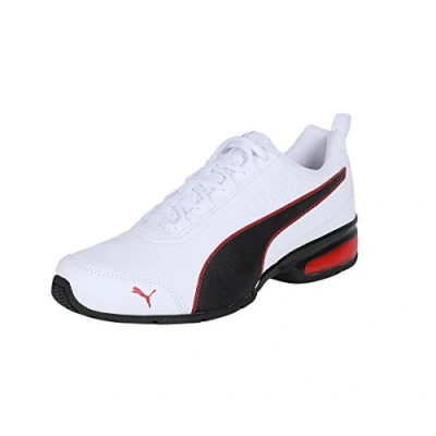 Afbeelding van Puma Leader Trainingsschoen, Heren, Maat: 41, White/black/flame scarlet Imitatieleer/ textiel