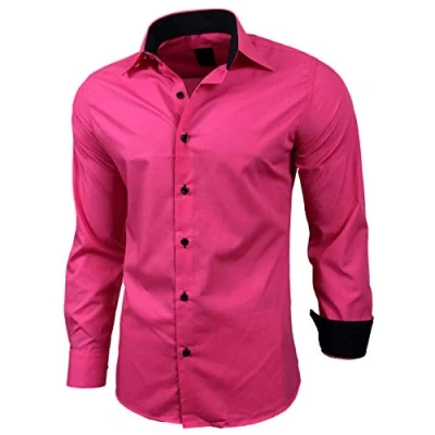 Afbeelding van Baxboy B 500 herenoverhemd met lange mouwen, zakelijk, vrije tijd, bruiloft, gemakkelijk te strijken, slimfit, kentkraag, geschikt om dragen bij pak, roze, 3XL