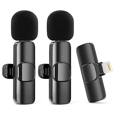 Afbeelding van Kinizuxi 2 stuks draadloze microfoons voor iPhone iPad, clip on revers lavaliermicrofoon draadloos video opname, pc/laptop/livestreaming/podcast/vlog/Youtube/TikTok/presentatie/vlog