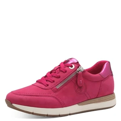 Afbeelding van Tamaris Comfort damessneakers, plat met veters en ritssluiting, fuchsia, 38 EU