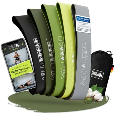 Afbeelding van Wild Instincts Loop Bands set van stof mini voor krachttraining fitnessbanden weerstandsband miniband fitness stretch band met WebApp (Loop 5 delige set)