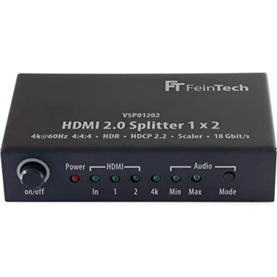 Afbeelding van FeinTech VSP01202 HDMI 2.0 splitter 1x2 met 4K HDR Downscaler Audio EDID Zwart