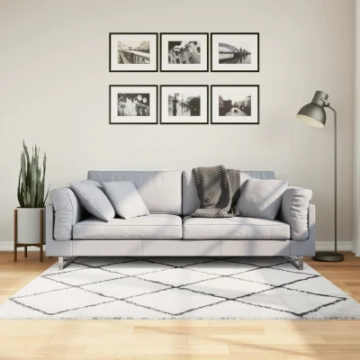 Afbeelding van Vloerkleed shaggy hoogpolig modern 160x160 cm crème en zwart