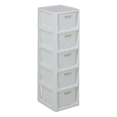 Afbeelding van BranQ Home essential Plank in rotan design, BPA vrije kunststof PP, wit, 29,5 x 24 80 cm, 5 manden