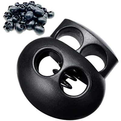 Afbeelding van CKANDAY 40 stuks dubbel gat kunststof koordslokken, einde lente ovale sluiting tooggle stopper sliders voor trekkoord rugzak ambachtelijke benodigdheden, zwart