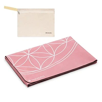 Afbeelding van Navaris opvouwbare yogamat voor reizen 1,5 mm dikke yoga mat yoga, pilates, training en fitness Met antislip draagtas Roze